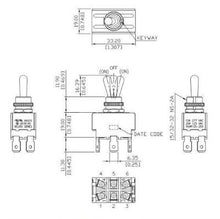 Load image into Gallery viewer, Toggle Switch 1/4 Inch Push On DPDT MOM-OFF-MOM Schematic
