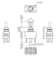 Load image into Gallery viewer, Toggle Switch 1/4 Inch Push On DPDT ON-OFF-ON Schmatic