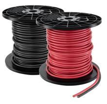 Load image into Gallery viewer, Two large spools of heavy-duty cable, one black and one red.
